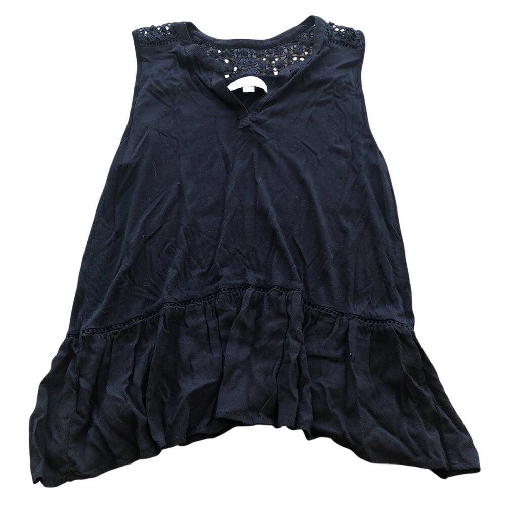 LOFT Black Sheer Tank with Ruffle Detail